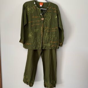 Hearts of Palm linen blend green cardigan & pant set in size 6